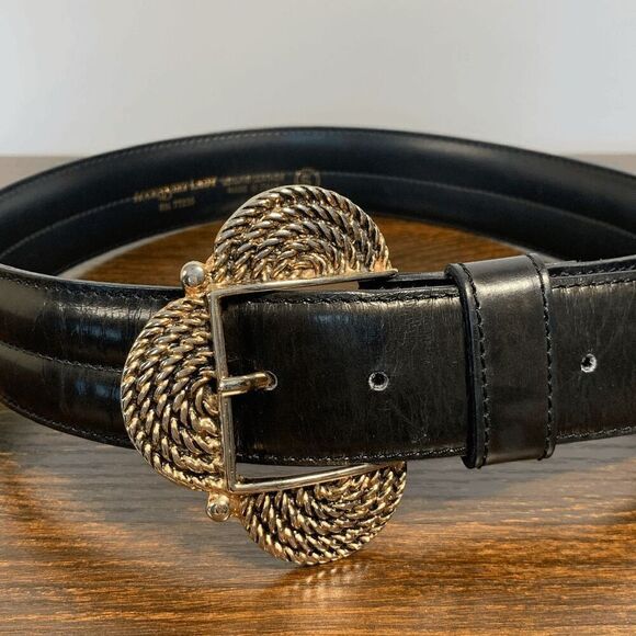 Accessory Lady Black and Gold Italian Leather Belt - Picture 1 of 5